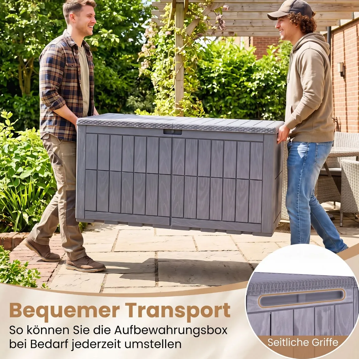 Wetterfeste Auflagenbox 455L Outdoor Aufbewahrungsbox mit Abschließbarem Deckel