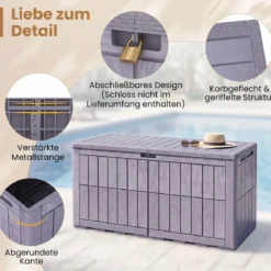 Wetterfeste Auflagenbox 455L Outdoor Aufbewahrungsbox mit Abschließbarem Deckel