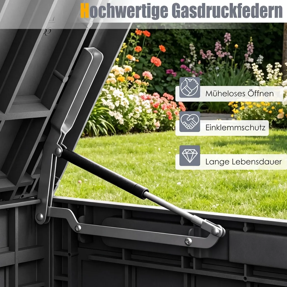 Wetterfeste Auflagenbox 455L Outdoor Aufbewahrungsbox mit Abschließbarem Deckel