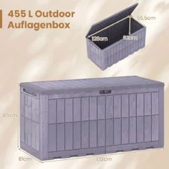 Wetterfeste Auflagenbox 455L Outdoor Aufbewahrungsbox mit Abschließbarem Deckel