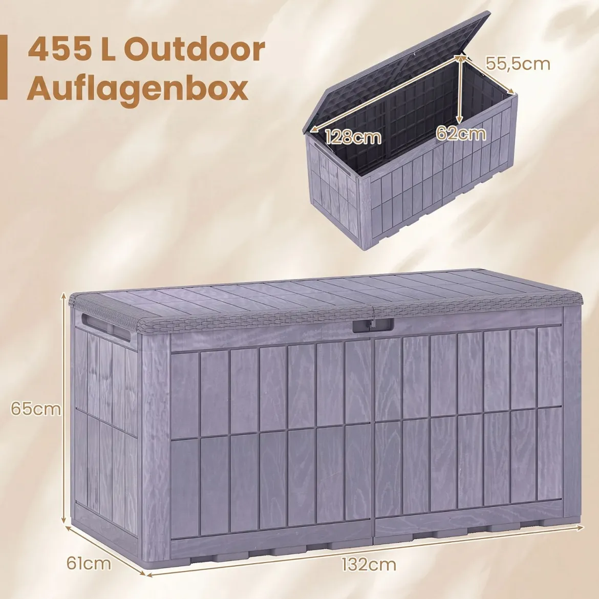 Wetterfeste Auflagenbox 455L Outdoor Aufbewahrungsbox mit Abschließbarem Deckel