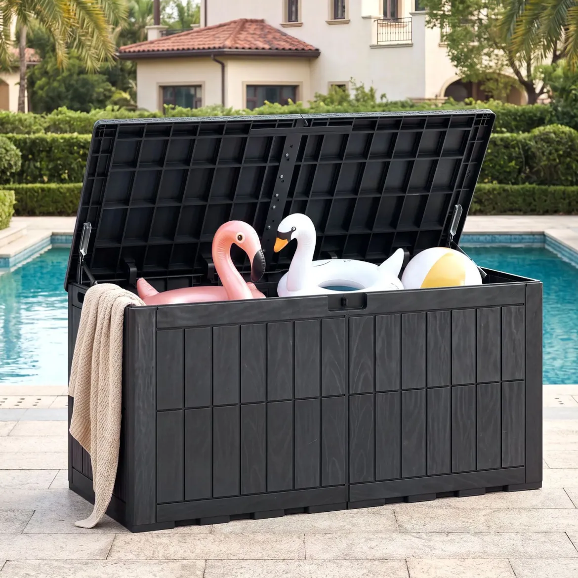 Wetterfeste Auflagenbox 455L Outdoor Aufbewahrungsbox mit Abschließbarem Deckel