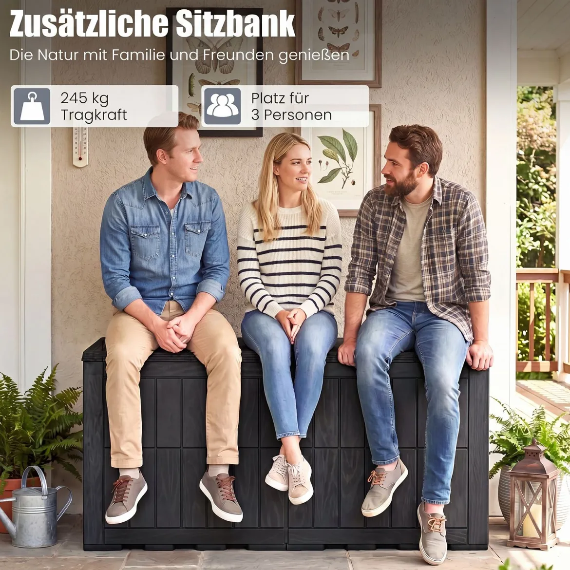Wetterfeste Auflagenbox 455L Outdoor Aufbewahrungsbox mit Abschließbarem Deckel