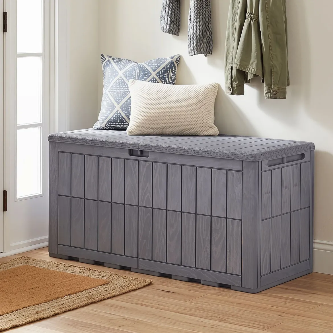 Wetterfeste Auflagenbox 455L Outdoor Aufbewahrungsbox mit Abschließbarem Deckel