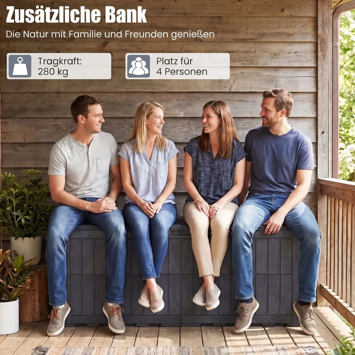 Wetterfeste Auflagenbox 680L Outdoor Aufbewahrungsbox mit Abschließbarem Deckel & Gasdruckfedern Grau