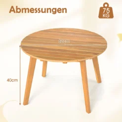 Wetterfester Beistelltisch aus Akazienholz Runder Gartentisch Balkontisch Kaffeetisch 62 x 62 x 40 cm