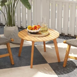 Wetterfester Beistelltisch aus Akazienholz Runder Gartentisch Balkontisch Kaffeetisch 62 x 62 x 40 cm