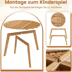 Wetterfester Beistelltisch aus Akazienholz Runder Gartentisch Balkontisch Kaffeetisch 62 x 62 x 40 cm