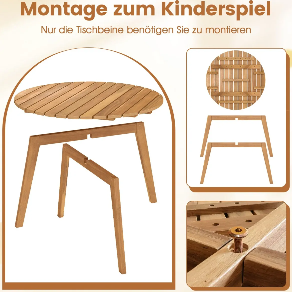 Wetterfester Beistelltisch aus Akazienholz Runder Gartentisch Balkontisch Kaffeetisch 62 x 62 x 40 cm