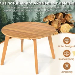 Wetterfester Beistelltisch aus Akazienholz Runder Gartentisch Balkontisch Kaffeetisch 62 x 62 x 40 cm