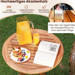 Wetterfester Gartentisch aus Akazienholz Runder Holztisch Beistelltisch Balkontisch Bistrotisch