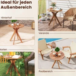 Wetterfester Gartentisch aus Akazienholz Runder Holztisch Beistelltisch Balkontisch Bistrotisch