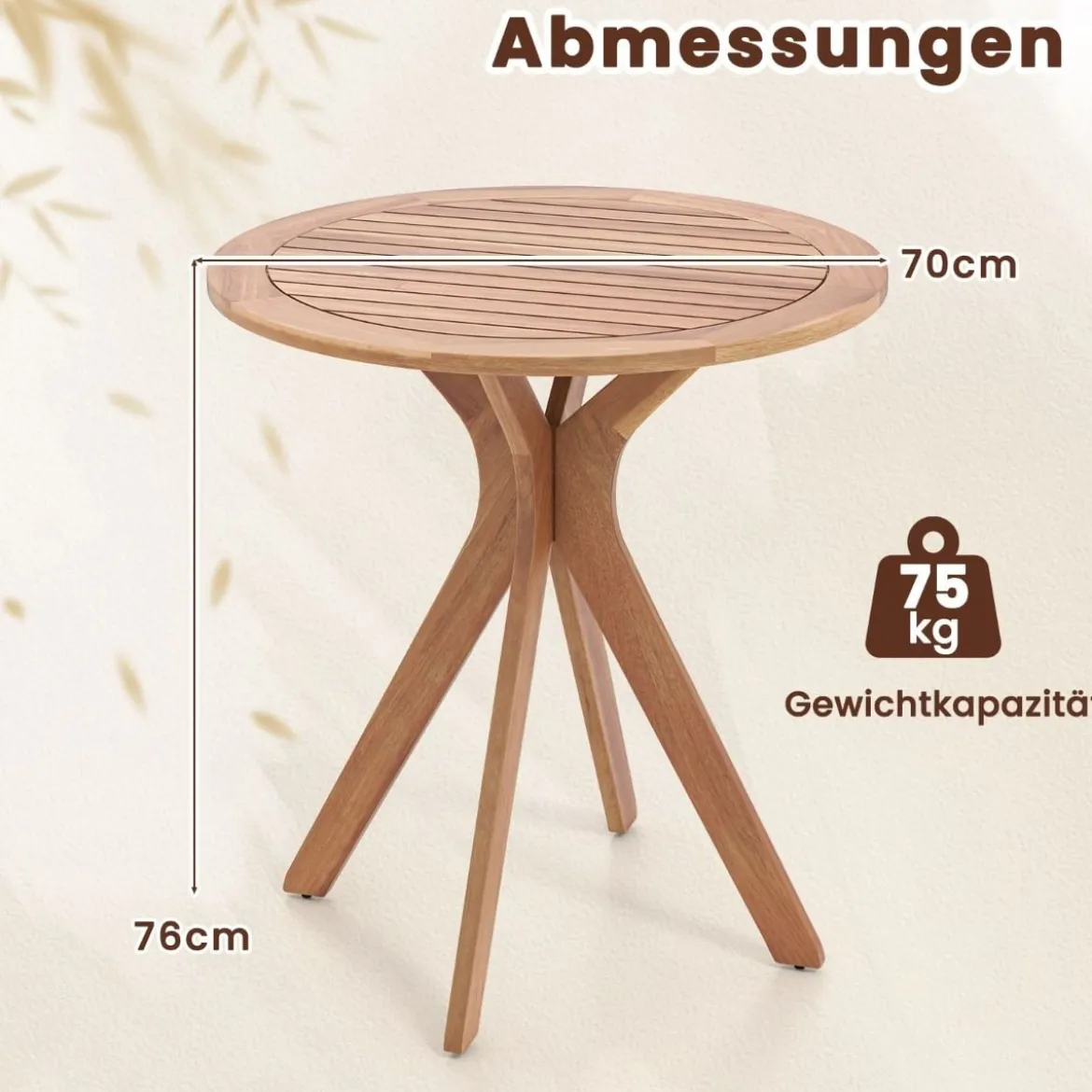 Wetterfester Gartentisch aus Akazienholz Runder Holztisch Beistelltisch Balkontisch Bistrotisch