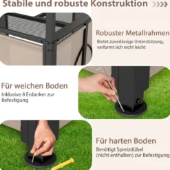 Wetterfester Grillpavillon mit Bar & 2 Barhockern Gartenpavillon mit Doppeldach & Markise Braun