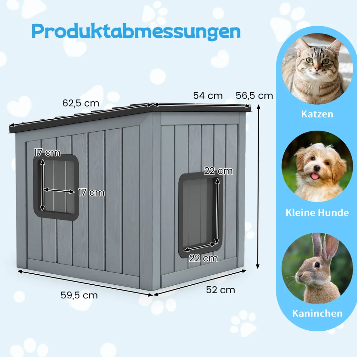Wetterfestes Kunststoff-Katzenhaus Wildtier-Schutzhaus mit 2 PVC-Türen & Geneigtem Dach