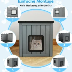 Wetterfestes Kunststoff-Katzenhaus Wildtier-Schutzhaus mit 2 PVC-Türen & Geneigtem Dach