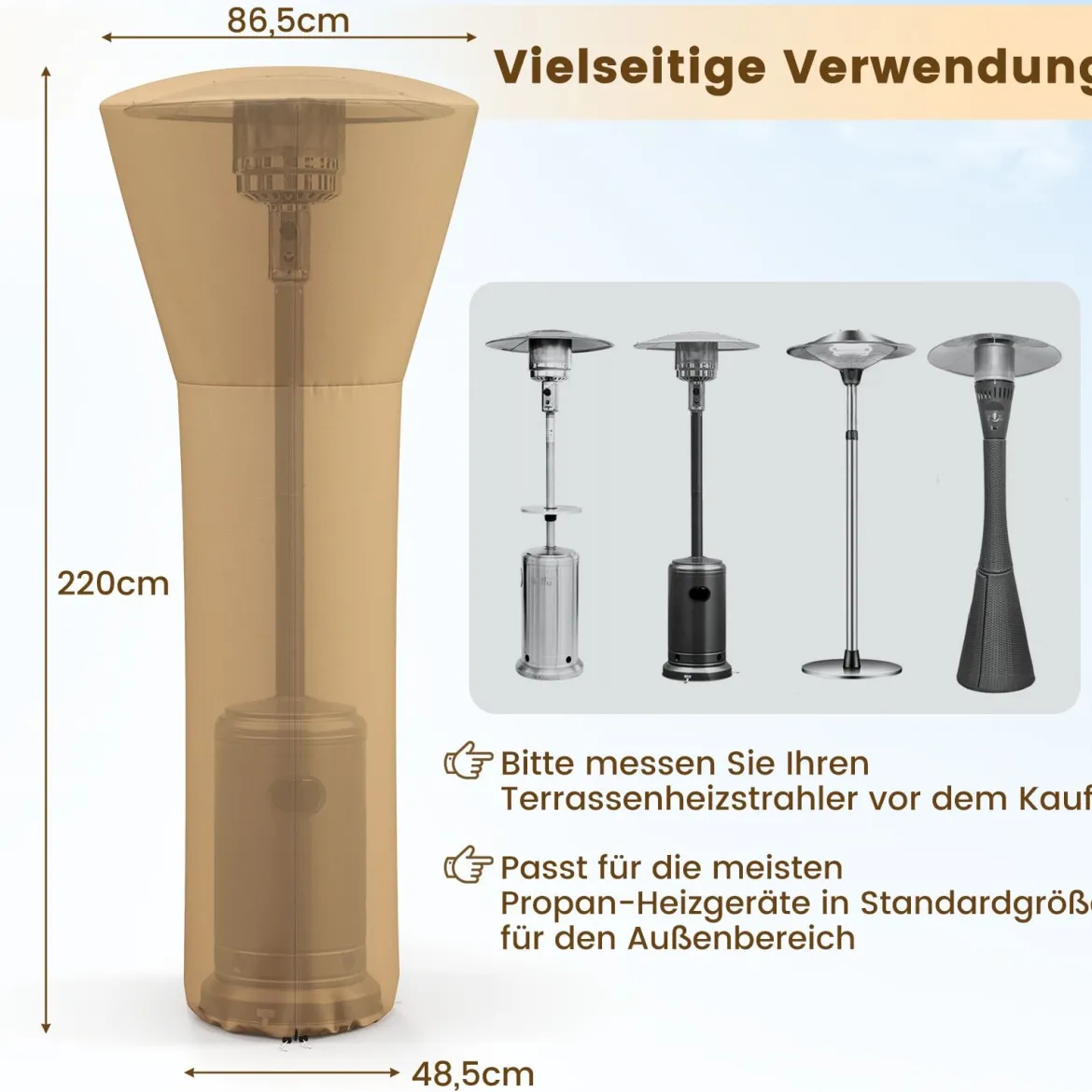 Wetterschutzhülle für Terrassenheizer Heizpilz Abdeckung Schutzhülle für Heizstrahler Beige