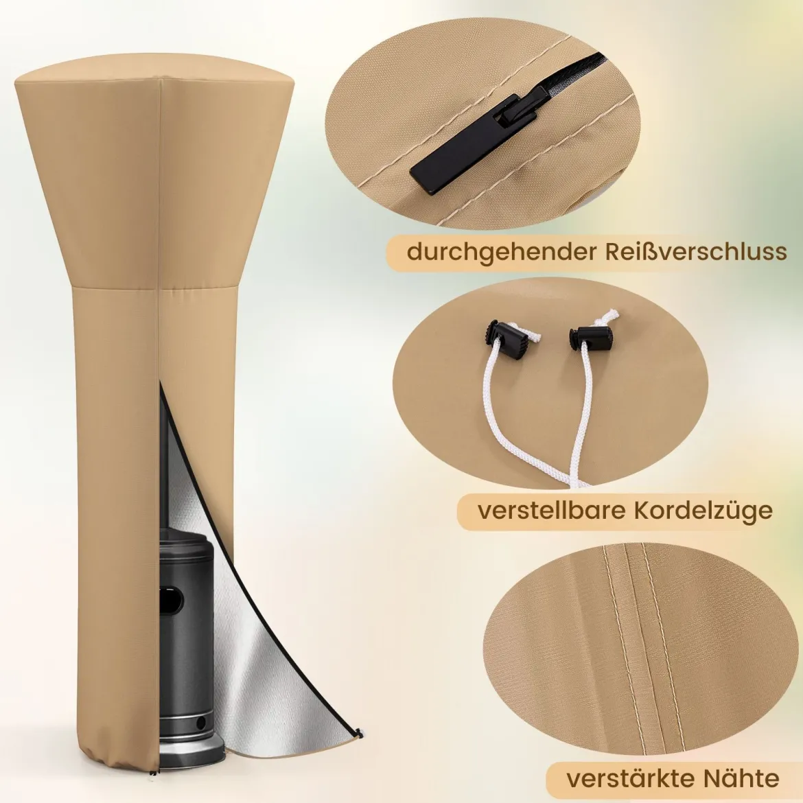 Wetterschutzhülle für Terrassenheizer Heizpilz Abdeckung Schutzhülle für Heizstrahler Beige