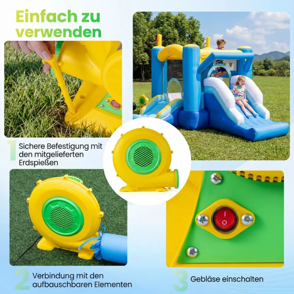 550W Hüpfburge-Gebläse mit Griff & Erdspießen Luftgebläse Radiallüfter