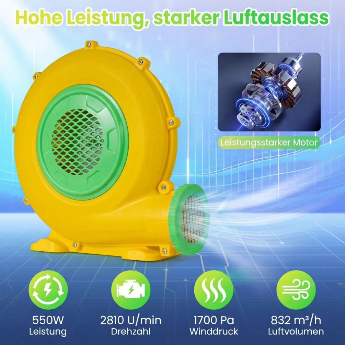 550W Hüpfburge-Gebläse mit Griff & Erdspießen Luftgebläse Radiallüfter