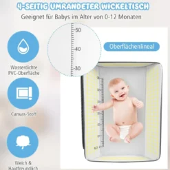 WickelstationZusammenklappbarer Wickeltisch für Babys mit Rädern Grau