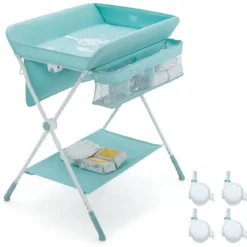 Wickeltisch Klappbarer Wickeltisch mit Rädern 80 x 75 x 99-105 cm Grün