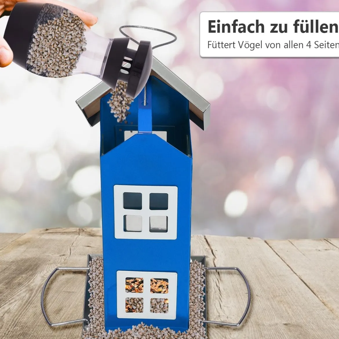 Wildvogel-Futterautomat Hängende Vogelfutterstation Vogelhaus-Futterautomat Futterstationen 26x12x12cm Blau