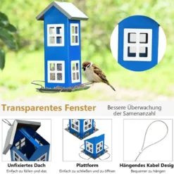 Wildvogel-Futterautomat Hängende Vogelfutterstation Vogelhaus-Futterautomat Futterstationen 26x12x12cm Blau