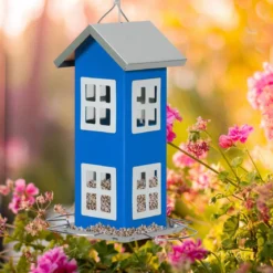 Wildvogel-Futterautomat Hängende Vogelfutterstation Vogelhaus-Futterautomat Futterstationen 26x12x12cm Blau