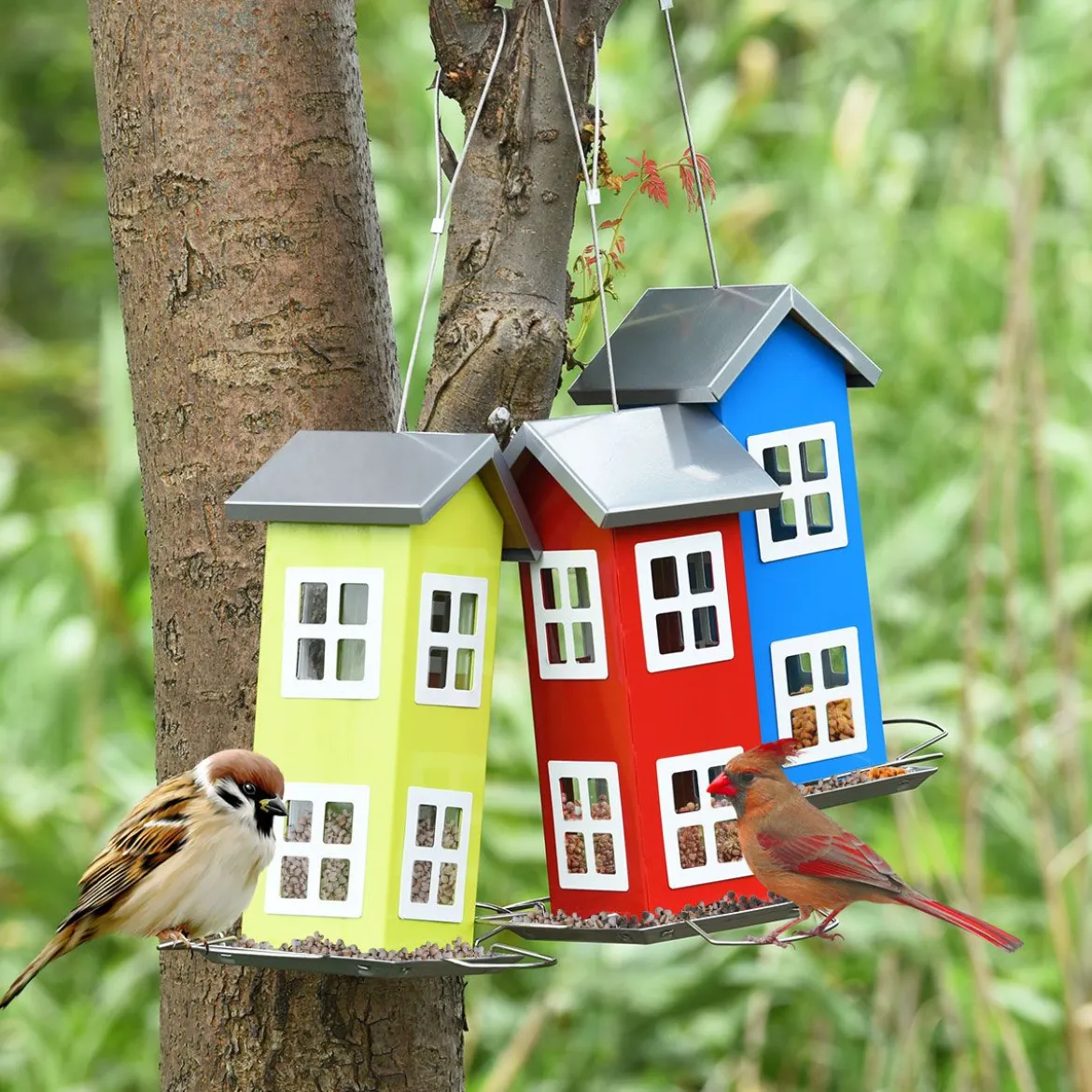 Wildvogel-Futterautomat Hängende Vogelfutterstation Vogelhaus-Futterautomat Futterstationen 26x12x12cm Blau