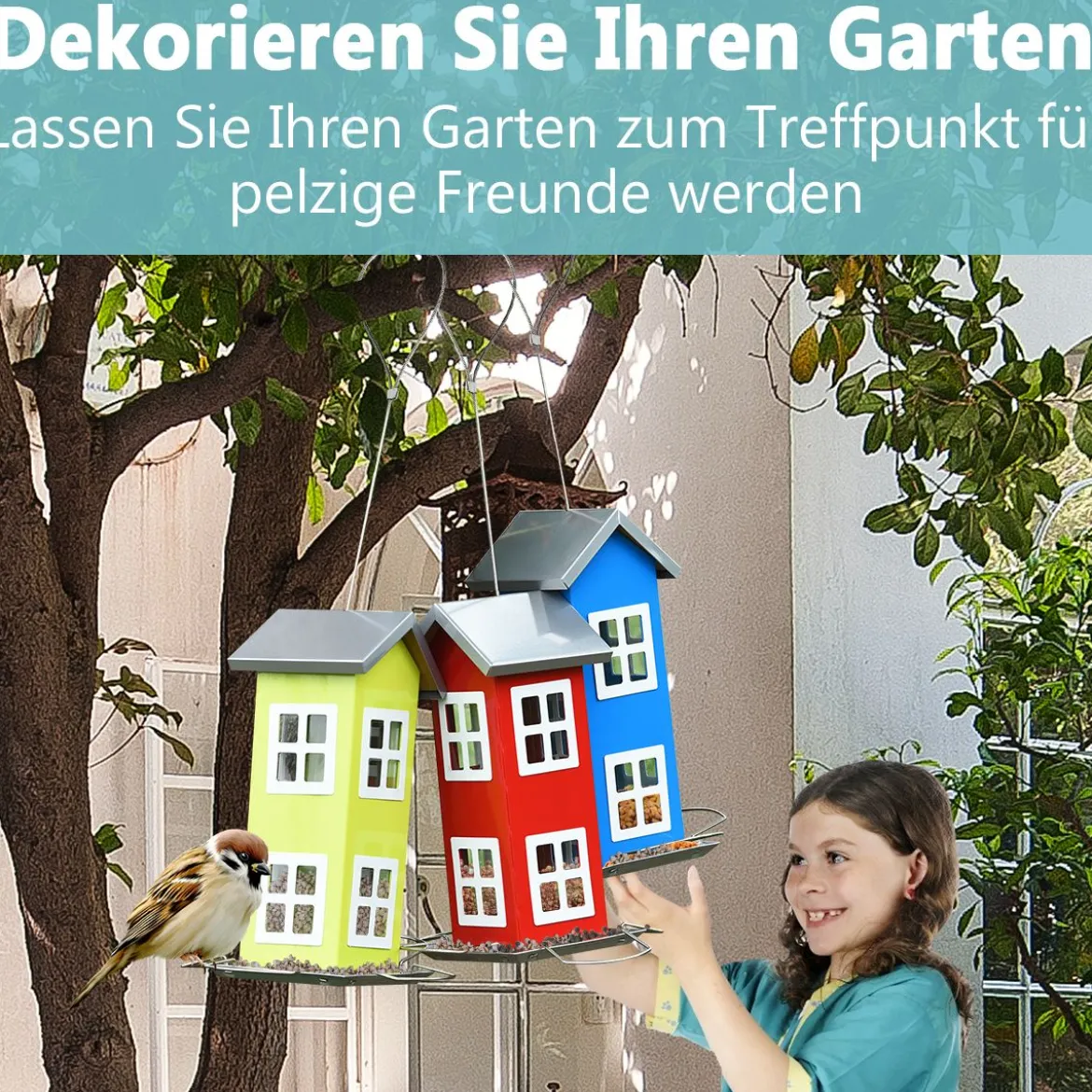 Wildvogel-Futterautomat Hängende Vogelfutterstation Vogelhaus-Futterautomat Futterstationen 26x12x12cm Blau