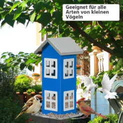 Wildvogel-Futterautomat Hängende Vogelfutterstation Vogelhaus-Futterautomat Futterstationen 26x12x12cm Blau