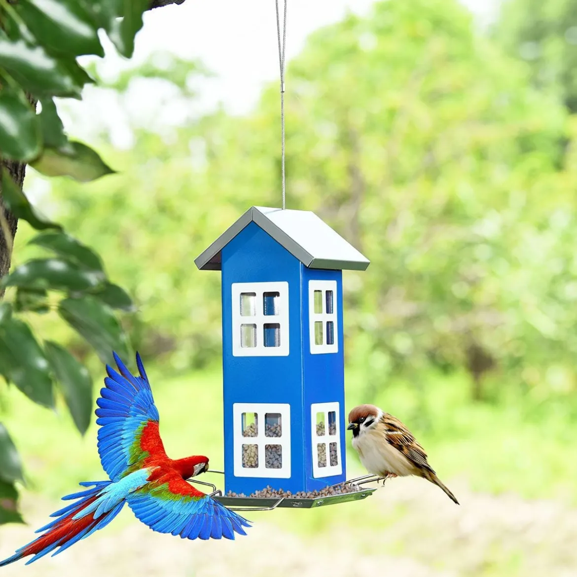 Wildvogel-Futterautomat Hängende Vogelfutterstation Vogelhaus-Futterautomat Futterstationen 26x12x12cm Blau