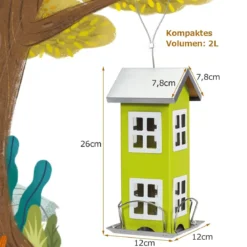 Wildvogel-Futterautomat Hängende Vogelfutterstation Vogelfutterspender Futterhaus 26x12x12cm Grün