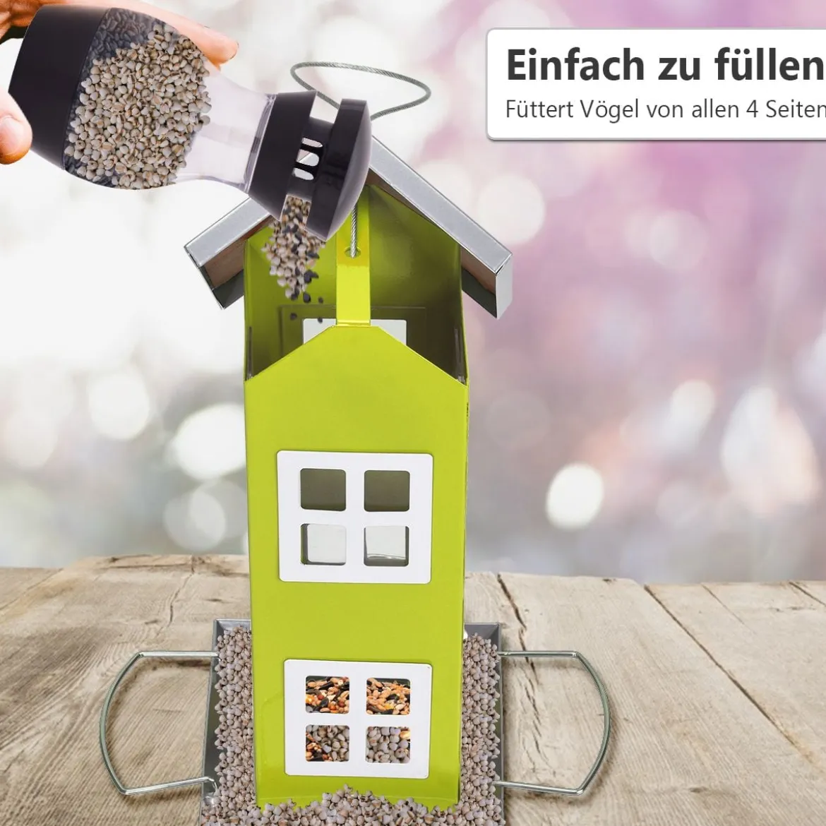 Wildvogel-Futterautomat Hängende Vogelfutterstation Vogelfutterspender Futterhaus 26x12x12cm Grün