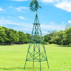 Windrad aus Metall mit 4 Stützbeinen Wetterfeste Windmühle für Garten Hof 67 x 67 x 253 cm Grün