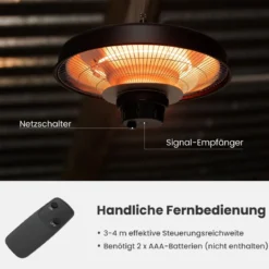 2000W Infrarot Deckenheizstrahler mit Fernbedienung & Überhitzungsschutz Elektroheizung