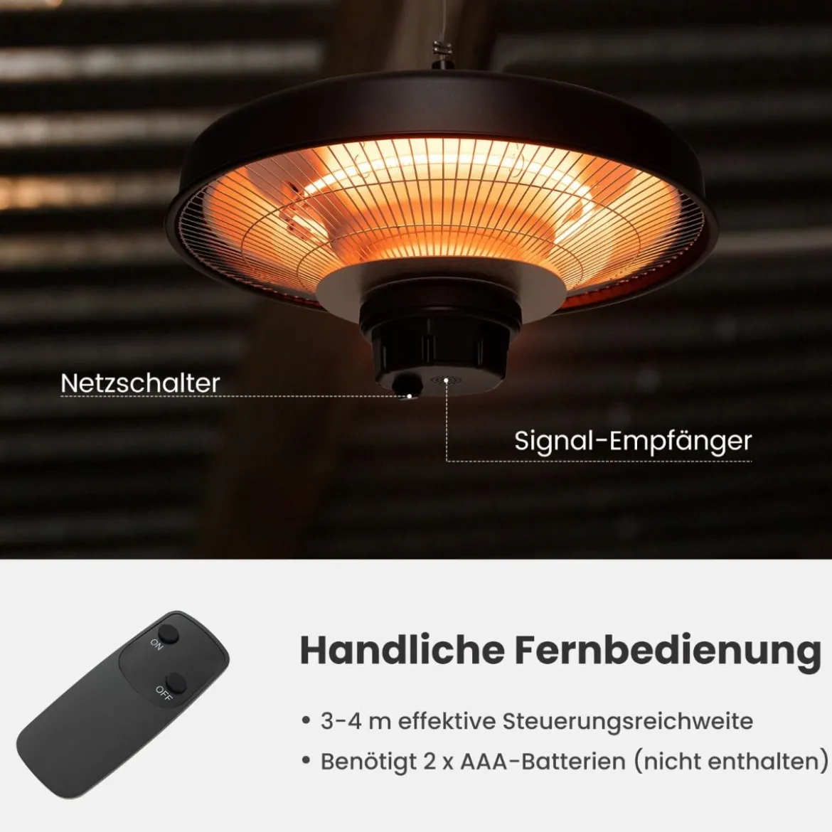 2000W Infrarot Deckenheizstrahler mit Fernbedienung & Überhitzungsschutz Elektroheizung