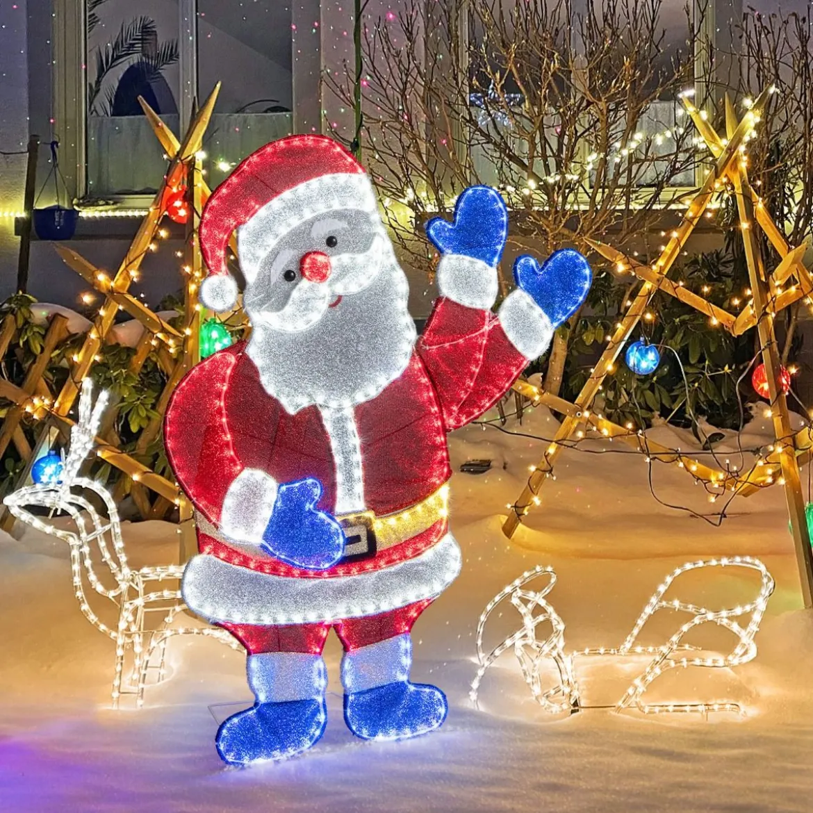 Winkender Weihnachtsmann 125 cm große beleuchtete Santa-Claus-Figur