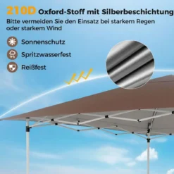 Winterfester Pavillon mit UV Schutz 50+ & Tasche Wasserdicht Faltpavillon Pop Up Pavillon Braun