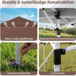 Winterfester Pavillon mit UV Schutz 50+ & Tasche Wasserdicht Faltpavillon Pop Up Pavillon Braun