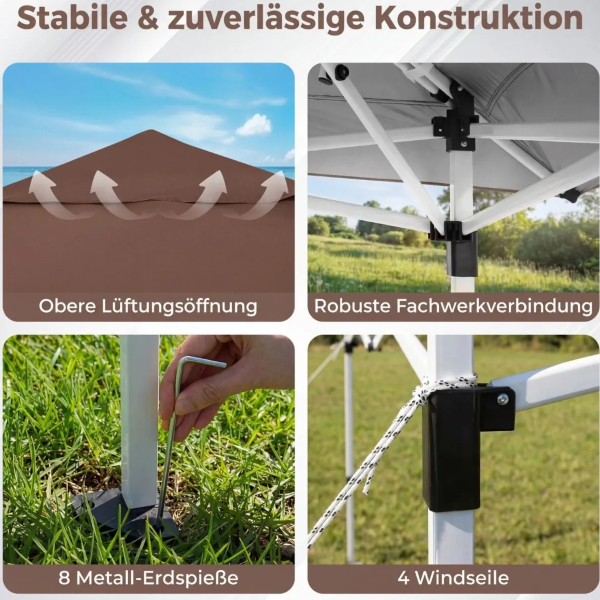 Winterfester Pavillon mit UV Schutz 50+ & Tasche Wasserdicht Faltpavillon Pop Up Pavillon Braun