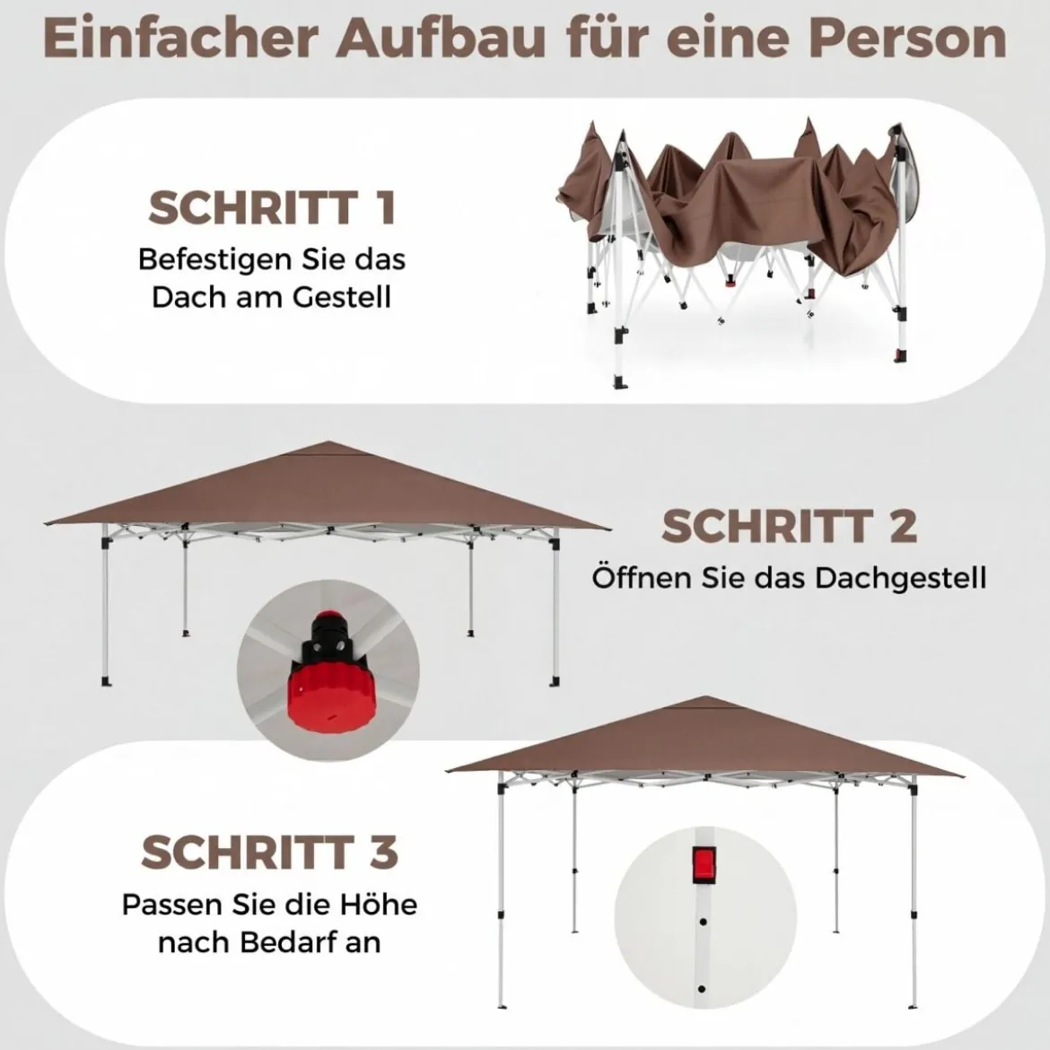 Winterfester Pavillon mit UV Schutz 50+ & Tasche Wasserdicht Faltpavillon Pop Up Pavillon Braun