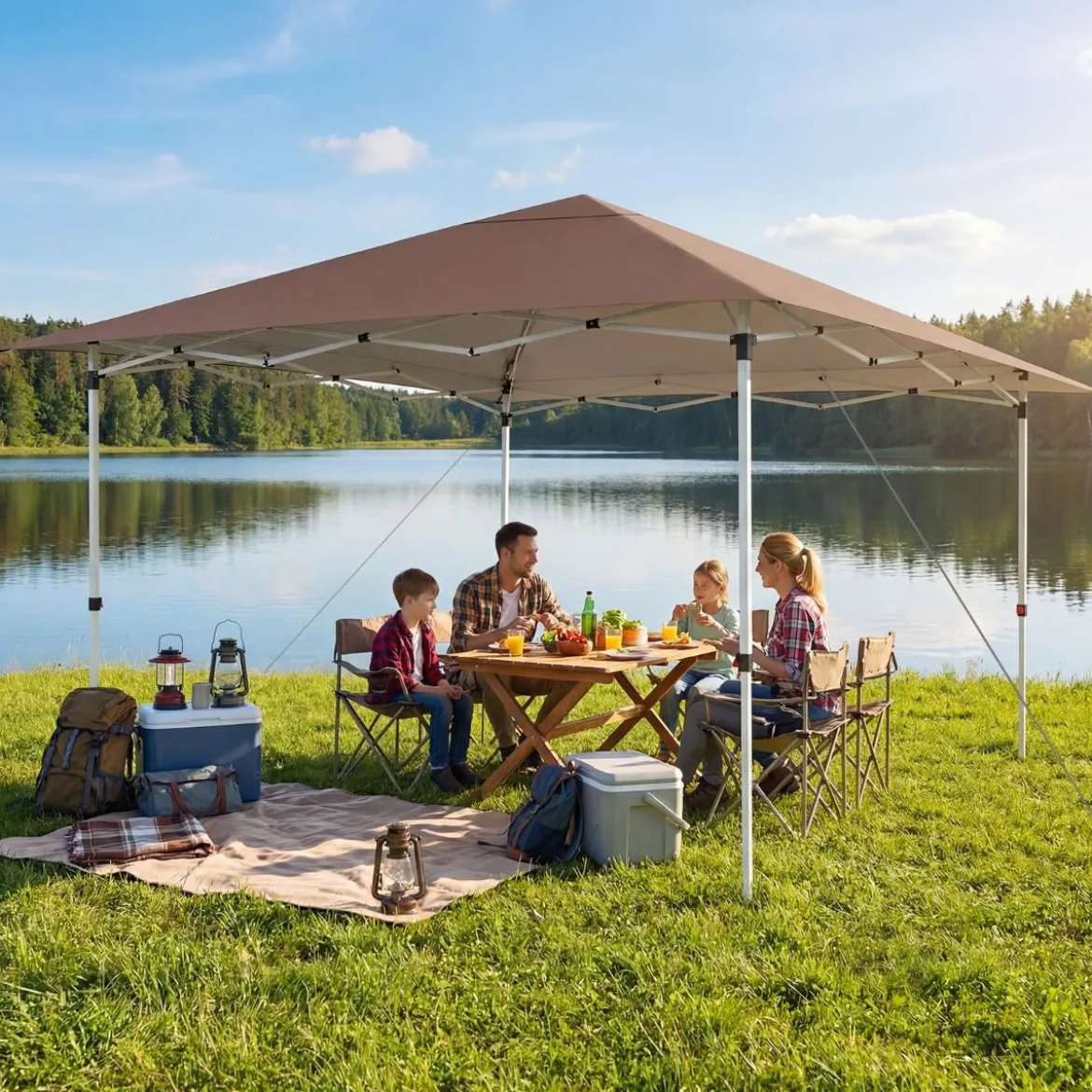 Winterfester Pavillon mit UV Schutz 50+ & Tasche Wasserdicht Faltpavillon Pop Up Pavillon Braun