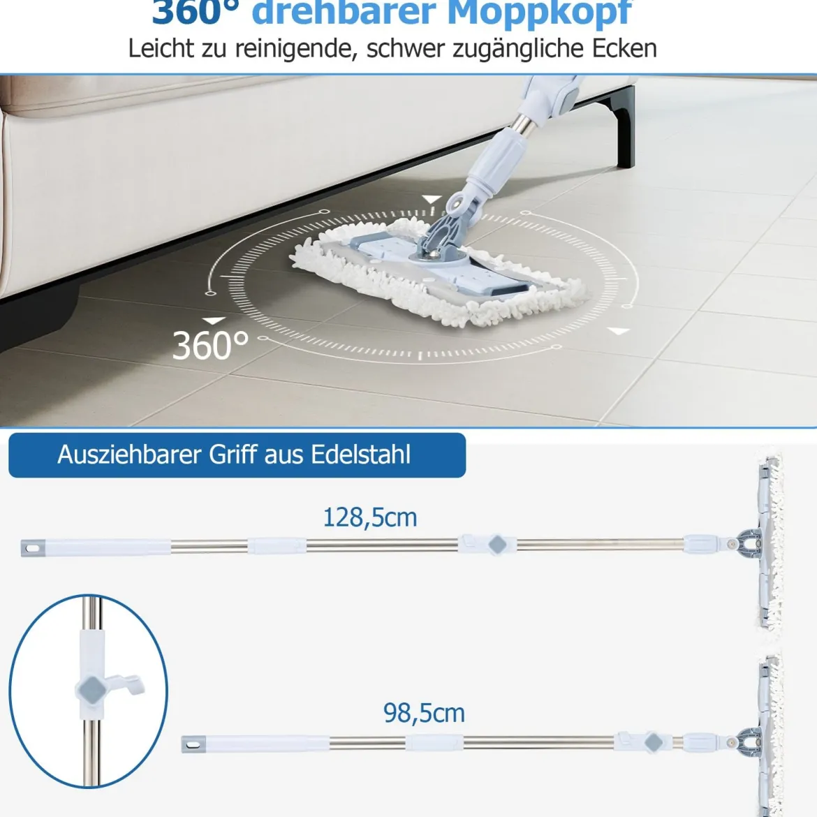 Wischmopp & Eimer-Set mit 7 Rechteckigen Wischmopp-Bezügen & 1 Runden Wischmopp-Bezügen