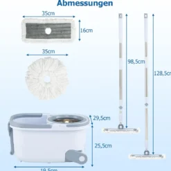 Wischmopp & Eimer-Set mit 7 Rechteckigen Wischmopp-Bezügen & 1 Runden Wischmopp-Bezügen