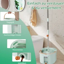 Wischmopp und Eimersystem mit Auswringfunktion & Abwassertrennung & 360° Drehmoppkopf Grün