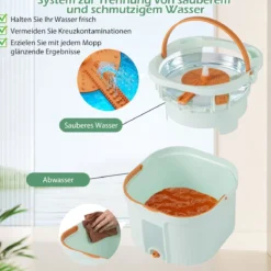 Wischmopp und Eimersystem mit Auswringfunktion & Abwassertrennung & 360° Drehmoppkopf Grün