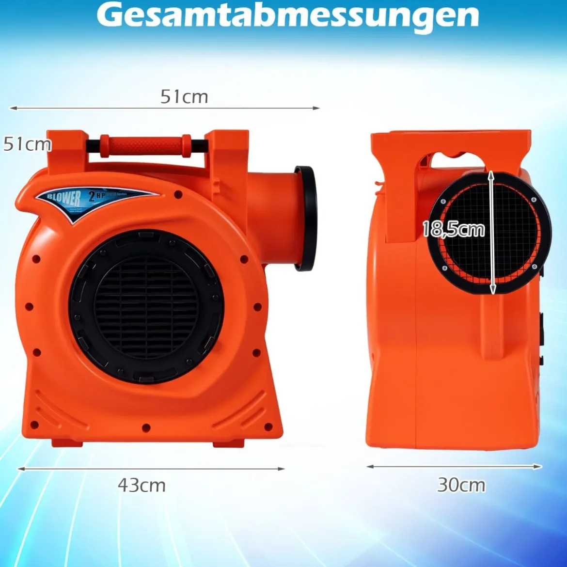 2300W Kommerzielles Luftgebläse mit 2-PS-Motor & Griff Gebläsepumpe Elektrischer Standventilator