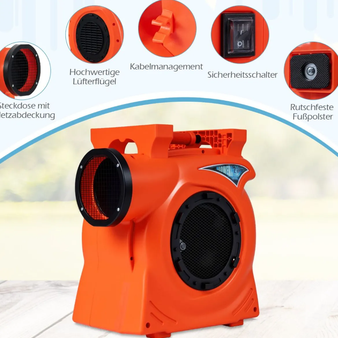 2300W Kommerzielles Luftgebläse mit 2-PS-Motor & Griff Gebläsepumpe Elektrischer Standventilator